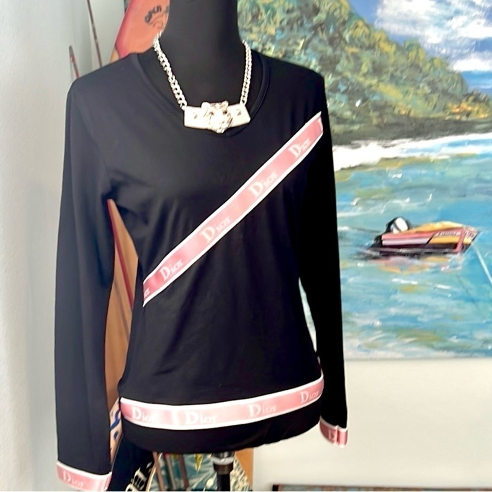 NWT,Christian Dior,Authentic Logo-Ribbon Athleisure Stretch-Knit Top Size 42 - Picture 2 of 12